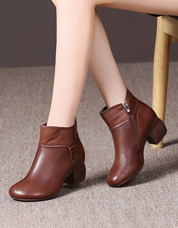 Elegante Retro Leren Chunky Laarzen Voor Dames