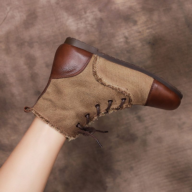 Geschenkschoenen Herfst Winter Lace Lederen Retro Comfortabele Dameslaarzen