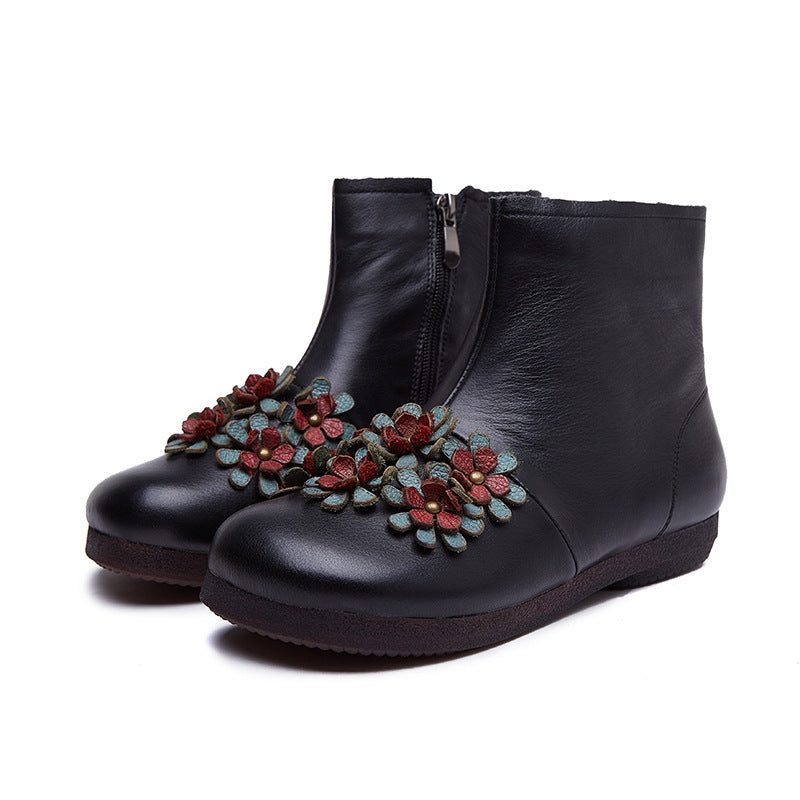 Geschenkschoenen Herfst Winter Retro Leer Comfortabele Dikke Damesschoenen