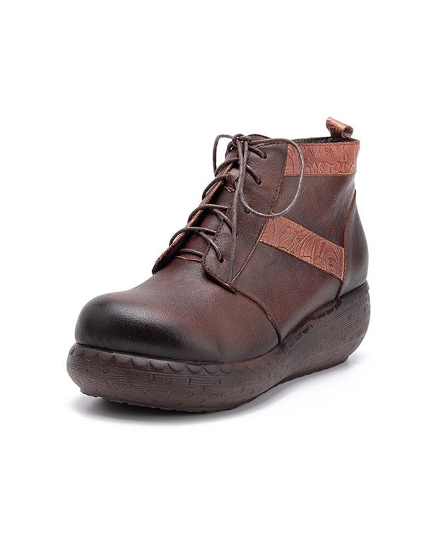 Handgeborduurde Retro Plateau Winterlaarzen Met Veters