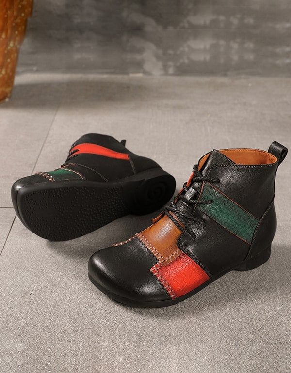 Handgemaakte Etnische Stijl Retro Lederen Stiksels Laarzen