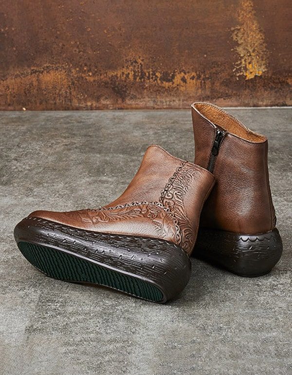 Handgemaakte Vintage Retro Leren Wedge Boots