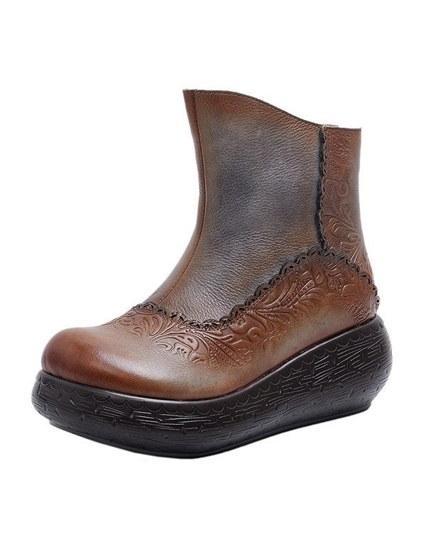 Handgemaakte Vintage Retro Leren Wedge Boots