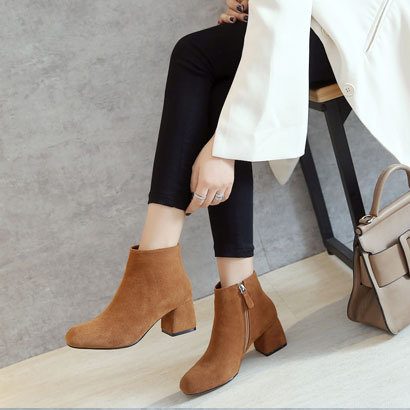 Herfst Winter Dames Hoge Hakken Lederen Korte Laarzen