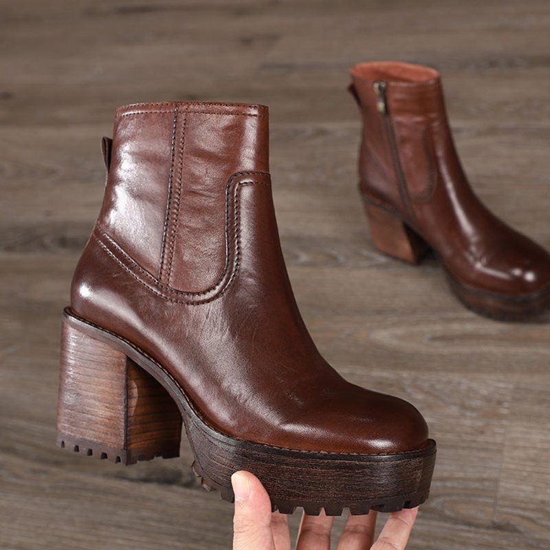 Herfst Winter Dikke Lederen Platform Retro Mode Dameslaarzen | Cadeau Schoenen