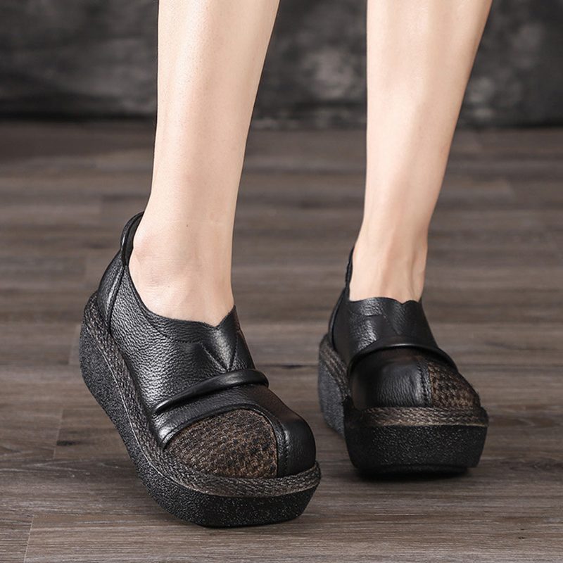 Herfst Winter Lederen Dikke Retro Waterdicht Platform Comfortabele Damesschoenen