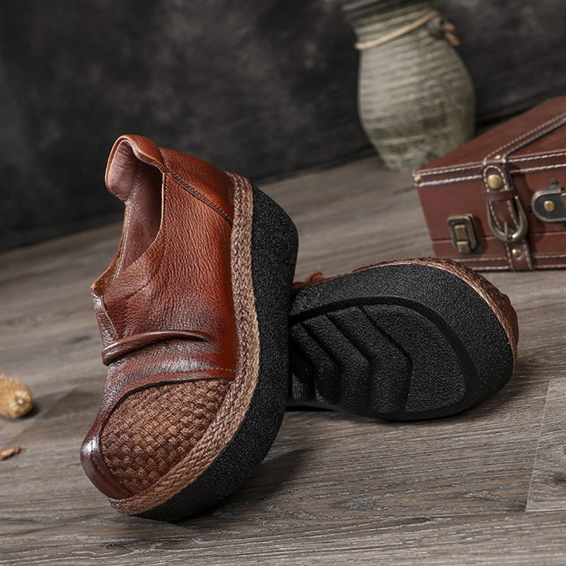 Herfst Winter Lederen Dikke Retro Waterdicht Platform Comfortabele Damesschoenen