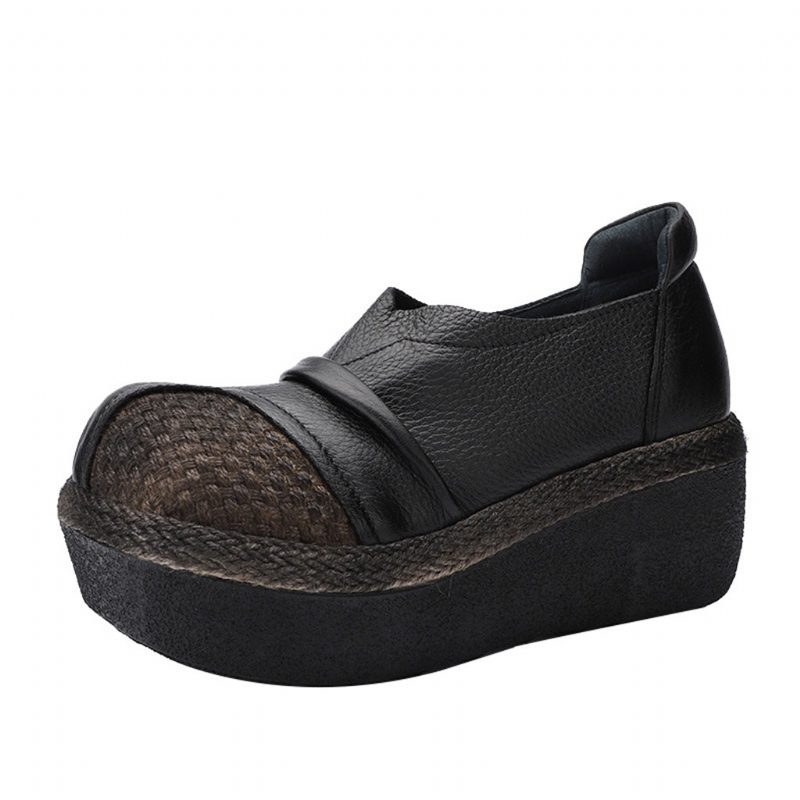 Herfst Winter Lederen Dikke Retro Waterdicht Platform Comfortabele Damesschoenen