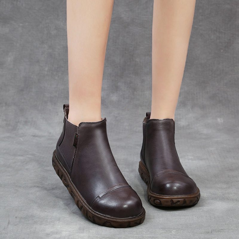 Herfst Winter Lederen Retro Zachte Bodem Korte Dameslaarzen | Cadeau Schoenen