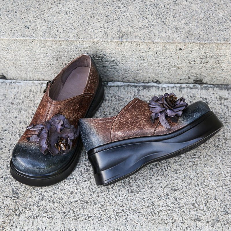 Herfst Winter Retro Lederen Platform Kleur Bijpassende Damesschoenen | Cadeau Schoenen