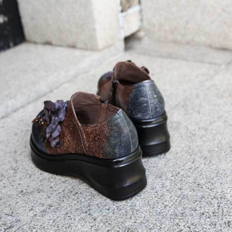 Herfst Winter Retro Lederen Platform Kleur Bijpassende Damesschoenen | Cadeau Schoenen