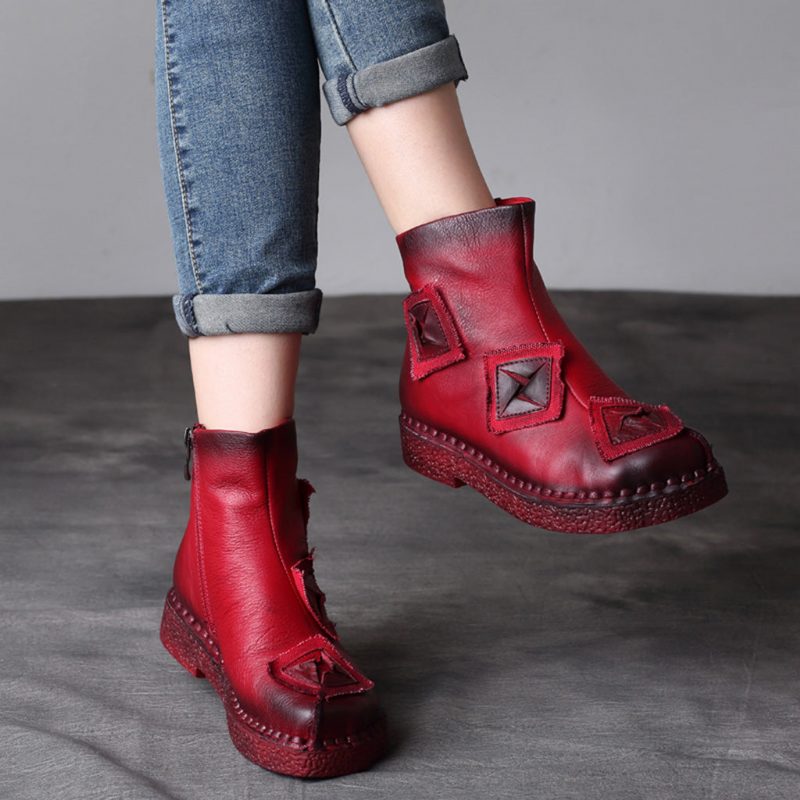 Herfst Winter Retro Leren Enkellaarsjes Dames | Cadeau Schoenen