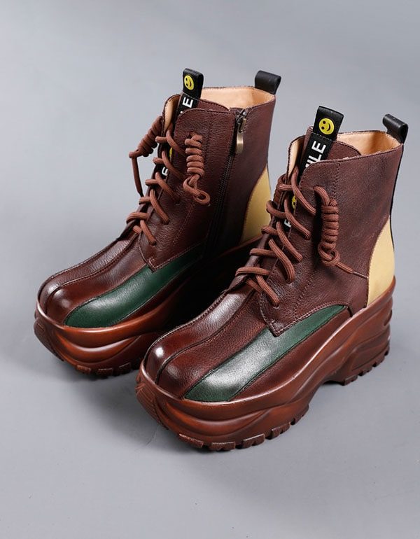 Winter Herfst Kleur Matching Leren Retro Platform Laarzen
