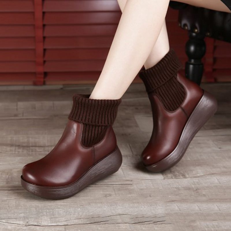 Winter Retro Leren Dames Korte Laarzen | Cadeau Schoenen