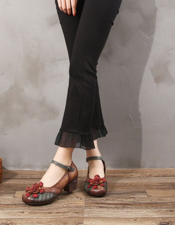Dames Retro Chunky Heels Rode Pumps