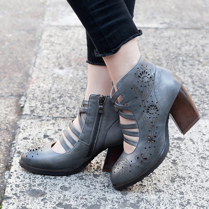 Handgemaakte Retro Lederen Vintage Chunky Schoenen