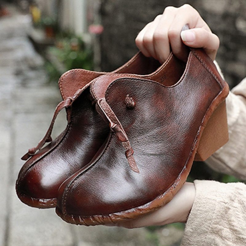 Herfstleer Retro Elegante Chunky Hakken