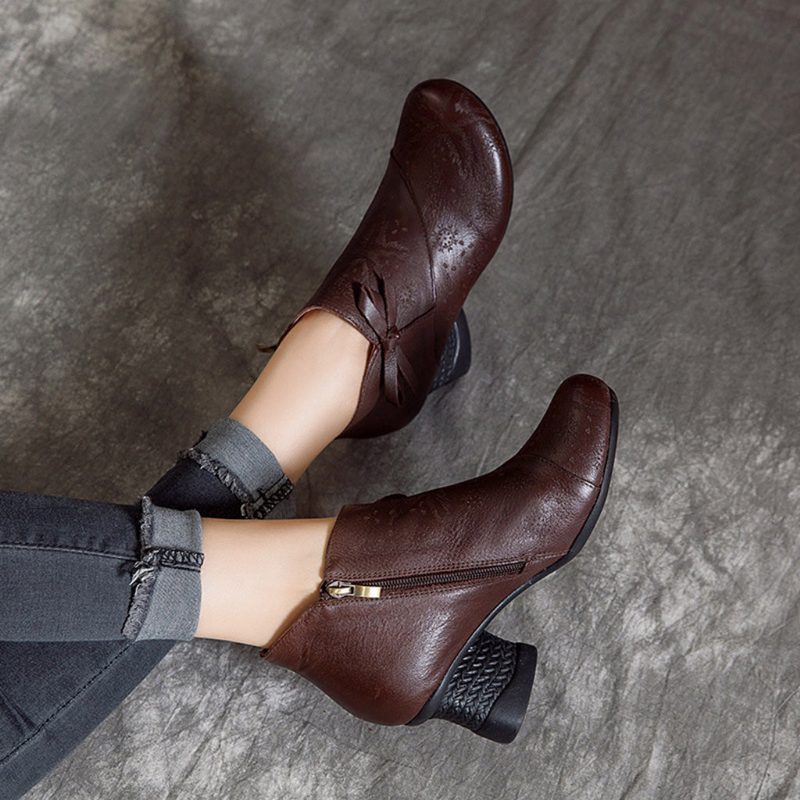 Leren Retro Chunky Schoenen In Nationale Stijl
