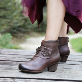 Retro Bloem Chunky Korte Laarzen | Cadeau Schoenen