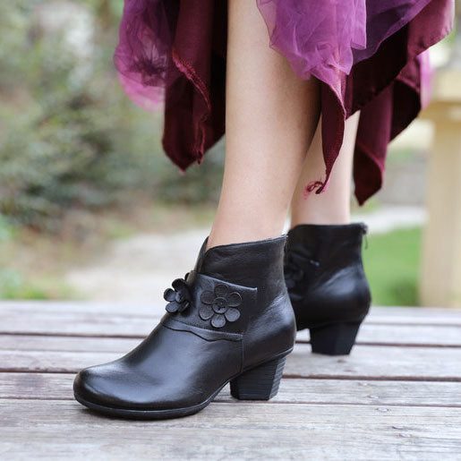 Retro Bloem Chunky Korte Laarzen | Cadeau Schoenen