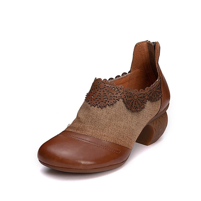 Retro Handgesneden Stitching Pumps Dikke Damesschoenen