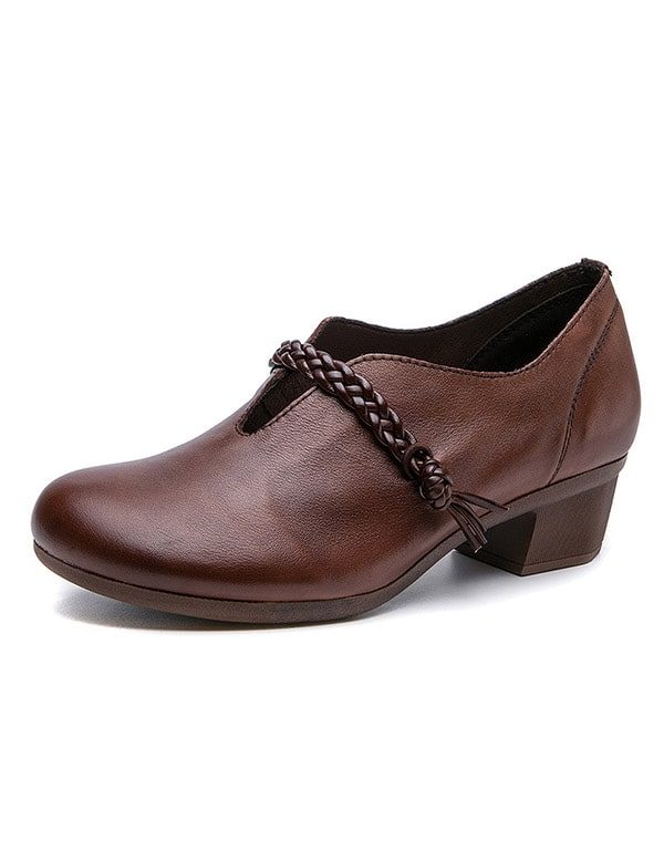 Retro Lederen Comfort Dikke Hak Dikke Schoenen