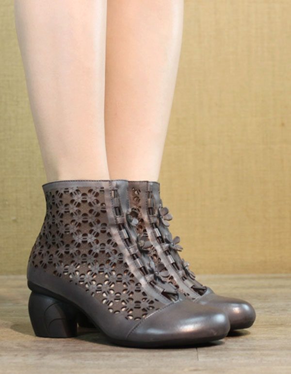 Retro Lederen Handgemaakte Schoenen Met Dikke Hakken