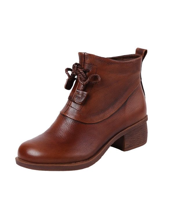 Retro Leren Dikke Enkellaarsjes Voor Dames