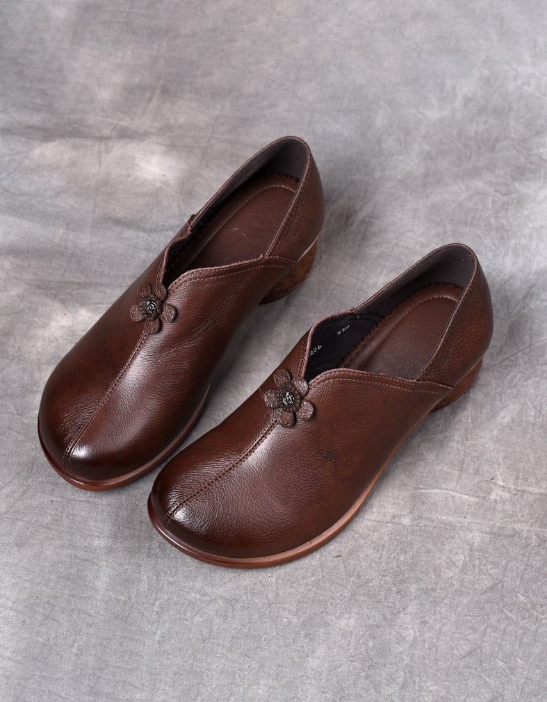 Retro Leren Schoenen Antislip Chunky Hakken