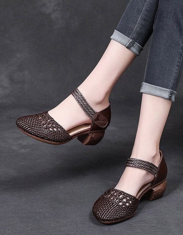 Zomer Geweven Enkelband Retro Chunky Schoenen