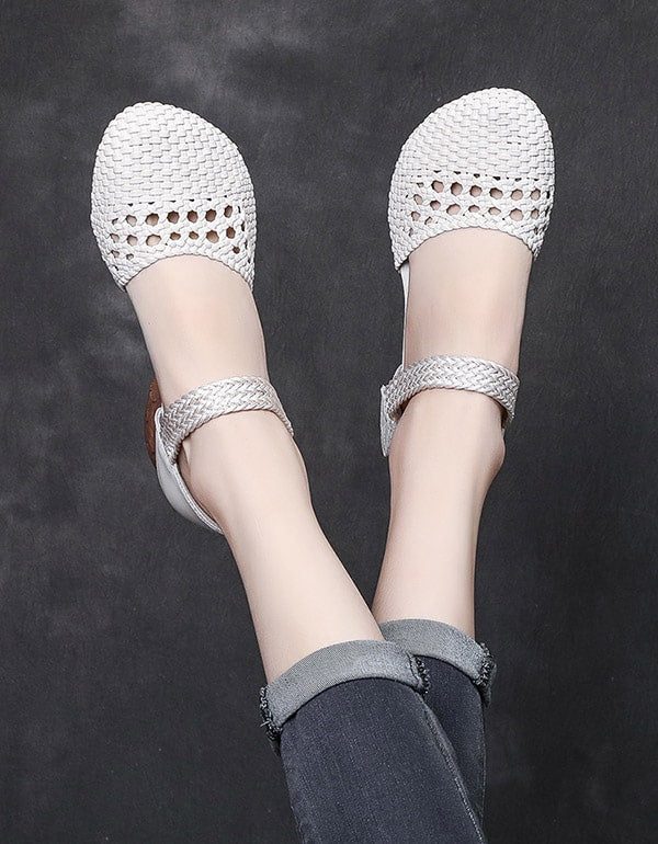 Zomer Geweven Enkelband Retro Chunky Schoenen