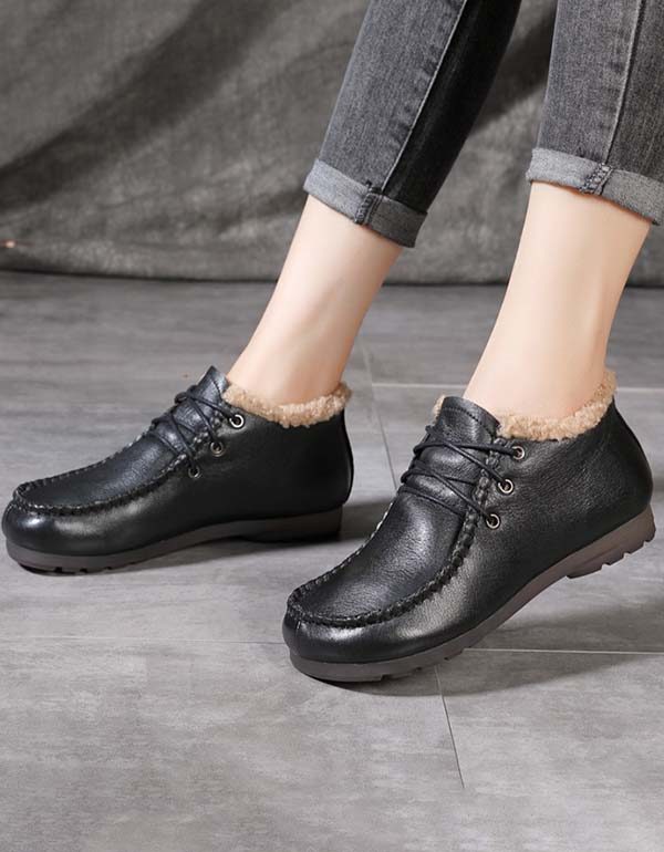 Comfortabele Fluwelen Leren Platte Schoenen Met Ronde Kop