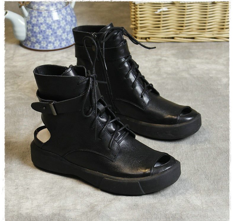 Handgemaakte Open Teen Retro Hollow Sandalen Laarzen