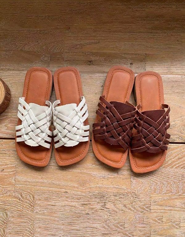 Vintage Lederen Zomer Geweven Slippers