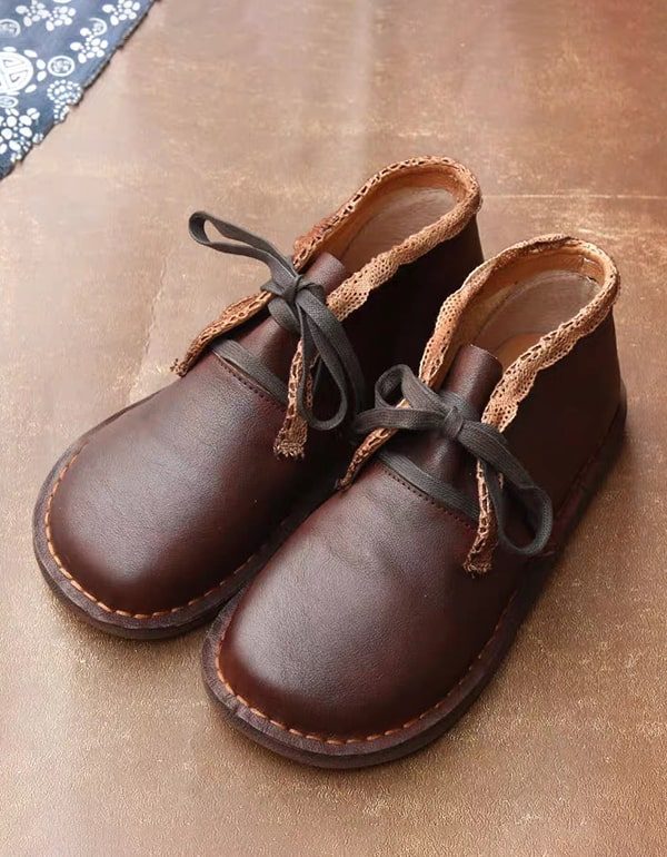 Zachte Onderkant Comfortabele Retro Lederen Platte Schoenen