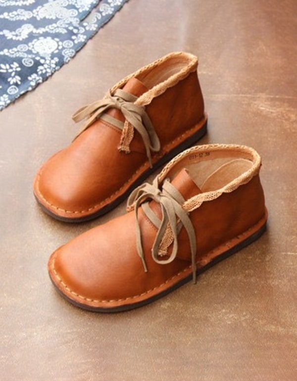 Zachte Onderkant Comfortabele Retro Lederen Platte Schoenen