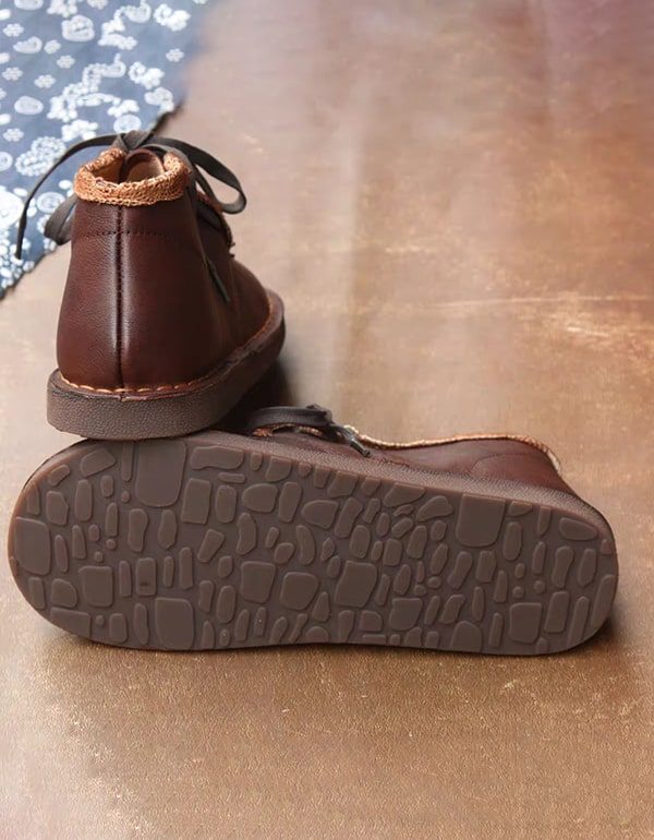 Zachte Onderkant Comfortabele Retro Lederen Platte Schoenen