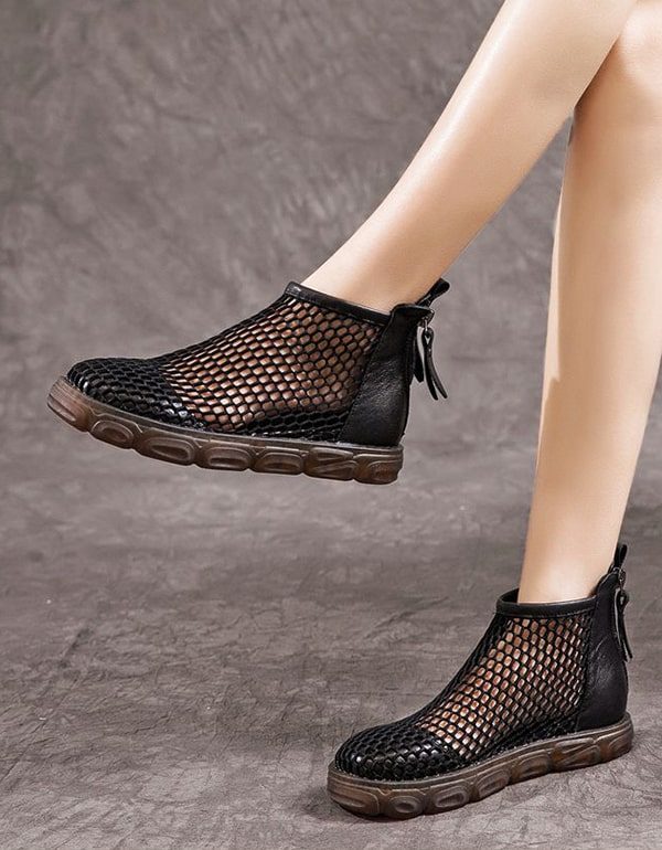 Zomer Mesh Ademende Retro Leren Sandalen Laarzen
