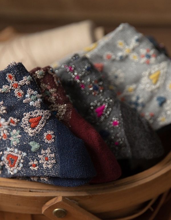 2 Paar Glanzende Vintage Katoenen Sokken Met Bloemen