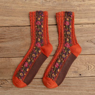 4 Paar Vintage Sokken Lange Sokken Voor Dames Bloemen