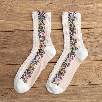 4 Paar Vintage Sokken Lange Sokken Voor Dames Bloemen