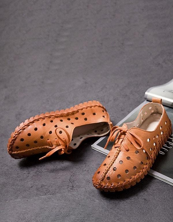 Ademende Platte Leren Vrijetijdsschoenen Voor Dames