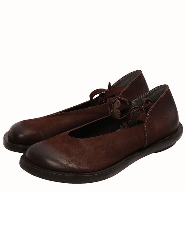 Handgemaakte Retro Platte Schoenen Met Bloem Enkel Veters