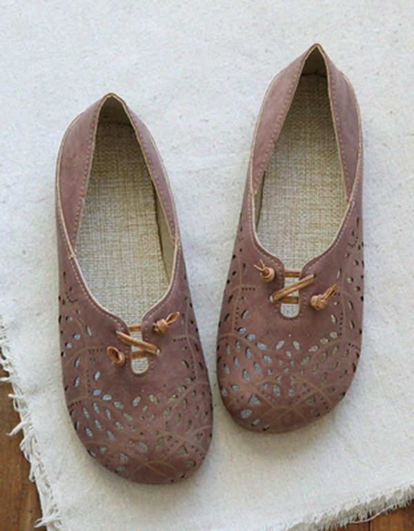 Retro Leren Hollow Zomer Platte Schoenen
