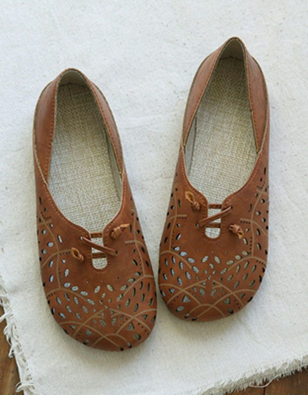 Retro Leren Hollow Zomer Platte Schoenen