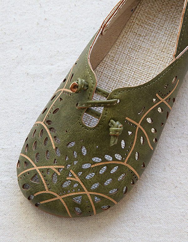 Retro Leren Hollow Zomer Platte Schoenen