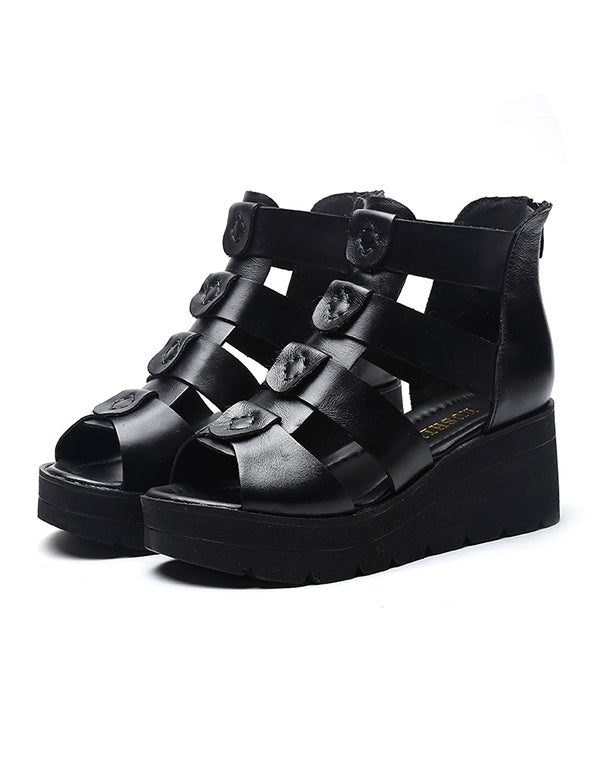 Romeinse Leren Plateausandalen Met Visteen 41