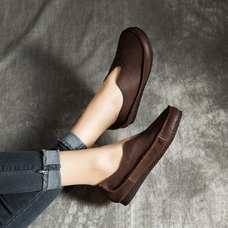 Verkoop Handgemaakte Zachte Lederen Slip-on Retro Platte Schoenen