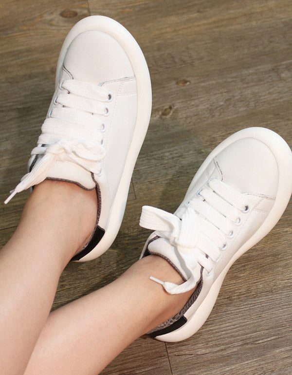 Casual Schoenen Met Veters En Zachte Onderkant Wit
