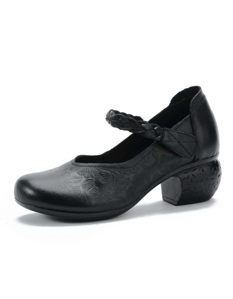 Handgemaakte Reliëf Velcro Retro Chunky Pumps